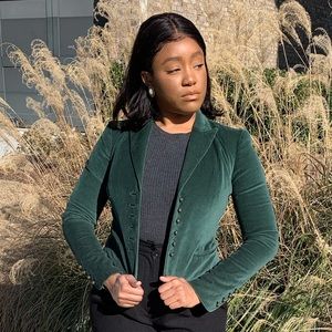 TAHARI Emerald Green Cotton Velvet Blazer